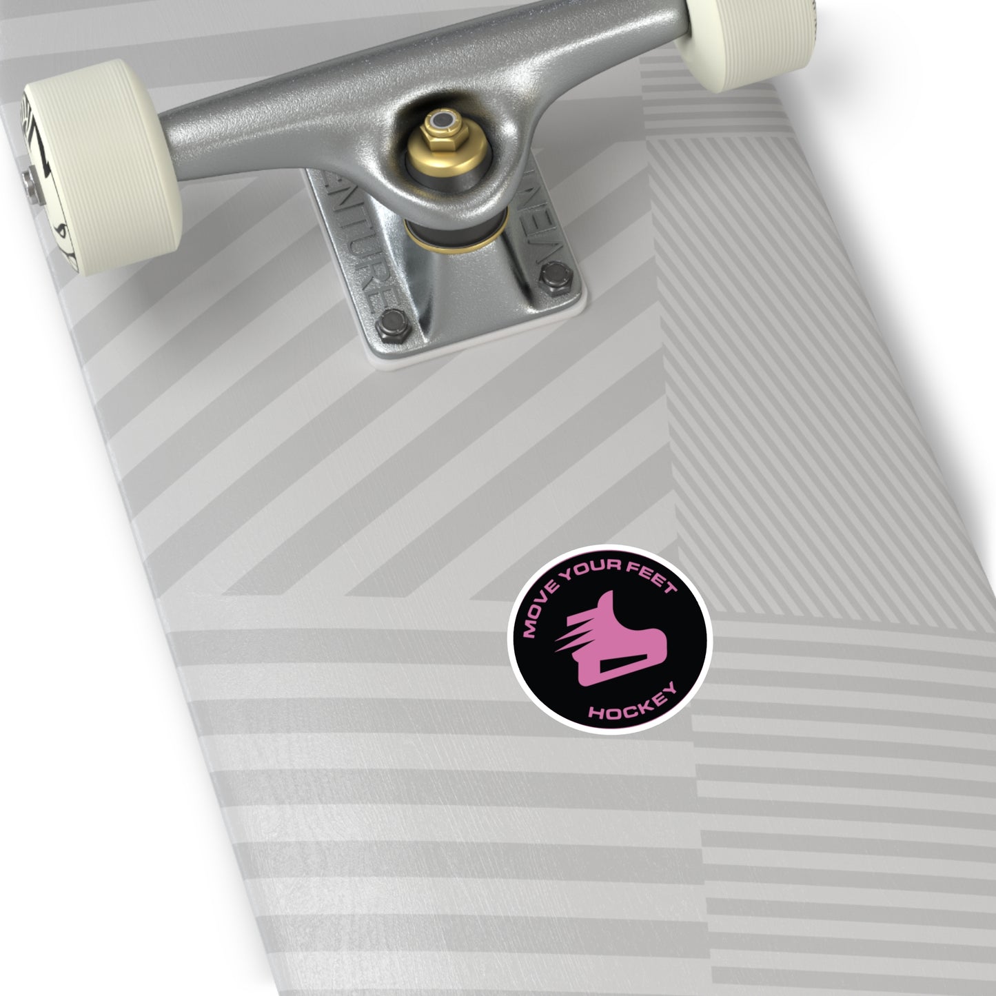 Move Your Feet Hockey Round Sticker — Pink Inline Skate Logo, Indoor/Outdoor