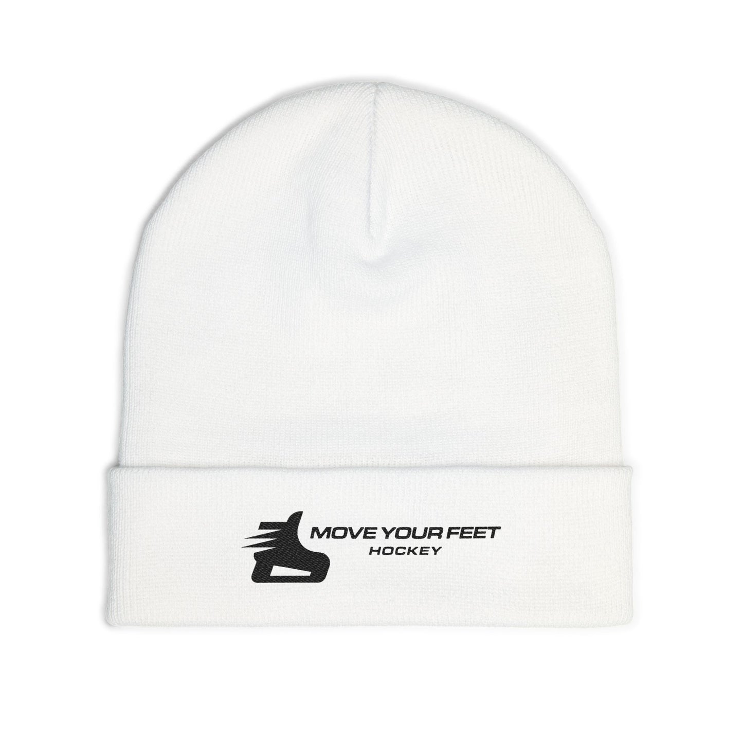 Beanie — "Move Your Feet Hockey" Embroidered Skate Logo Knit Cap