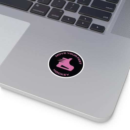 Move Your Feet Hockey Round Sticker — Pink Inline Skate Logo, Indoor/Outdoor