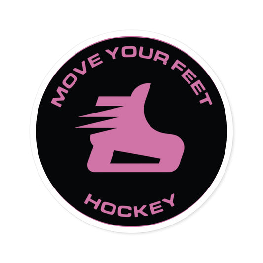 Move Your Feet Hockey Round Sticker — Pink Inline Skate Logo, Indoor/Outdoor