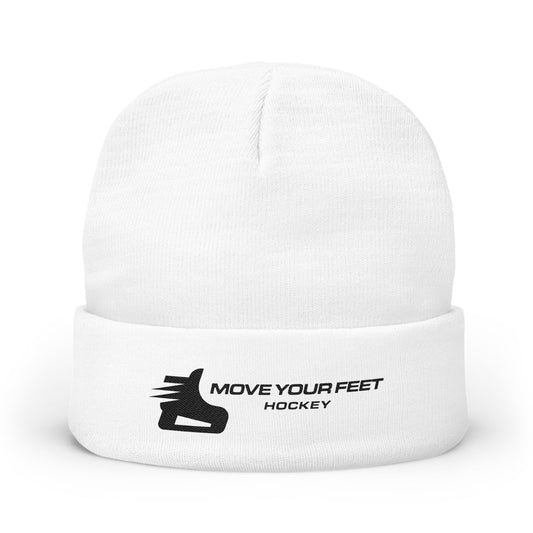 Beanie — "Move Your Feet Hockey" Embroidered Skate Logo Knit Cap